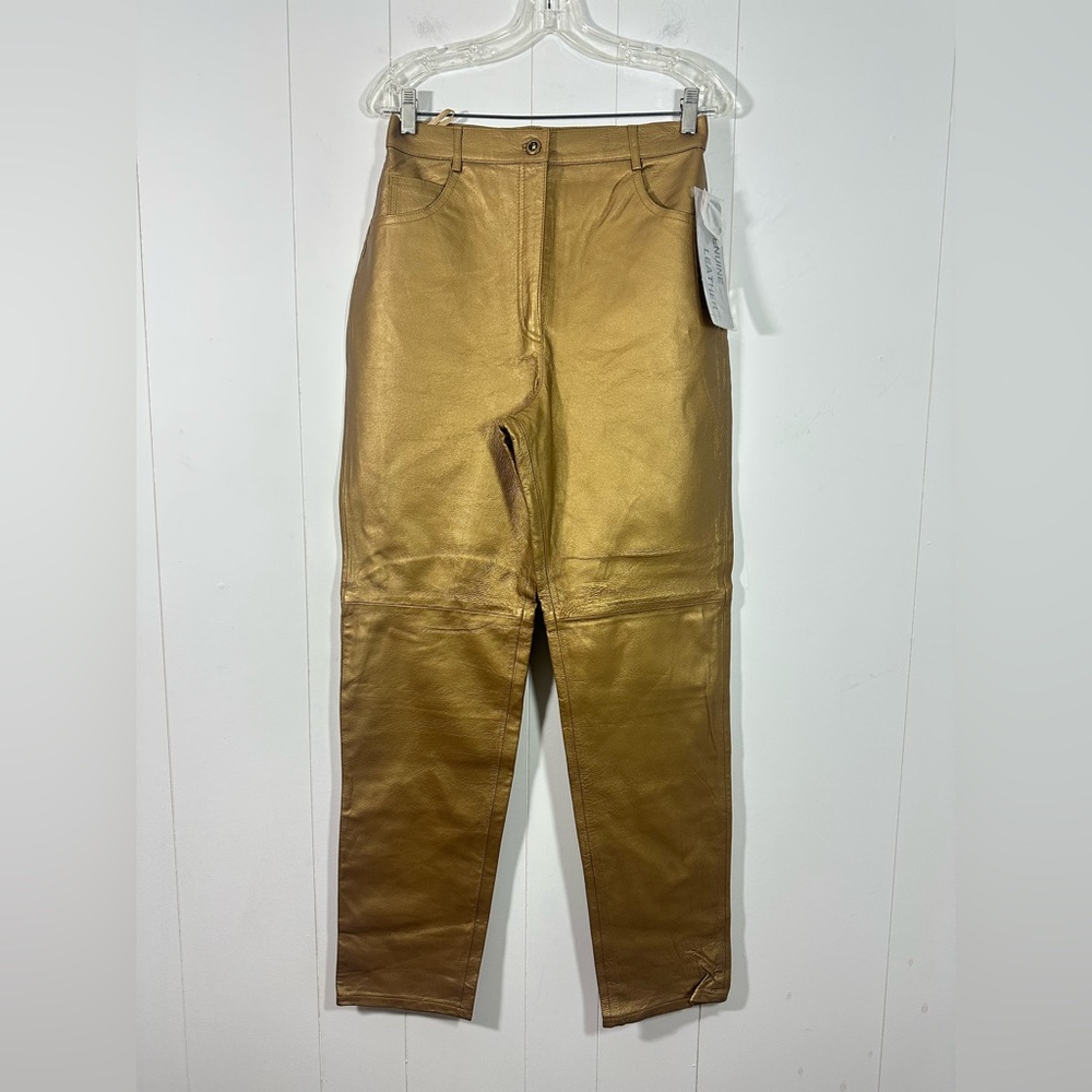 NEW Tower Hill collection Women’s  Size 10 VTG 100%Leather Pants Metallic Gold